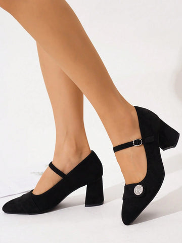 Women's Comfortable Anti-Slip Casual Versatile Black One-Strap Buckle Decor Women's Comfortable Anti-Slip Casual Versatile Black One-Strap Buckle Decor