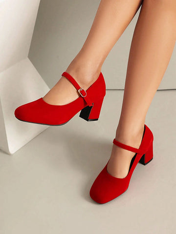 Women's Comfortable High Heel Mary Jane Shoes, Red, Suitable For Fall, Wedding, Party Or Commute Women's Comfortable High Heel Mary Jane Shoes, Red, Suitable For Fall, Wedding, Party Or Commute