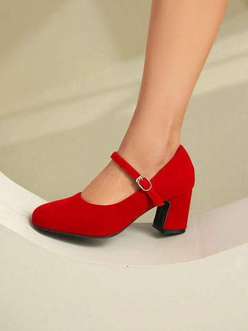 Women's Comfortable High Heel Mary Jane Shoes, Red, Suitable For Fall, Wedding, Party Or Commute Women's Comfortable High Heel Mary Jane Shoes, Red, Suitable For Fall, Wedding, Party Or Commute