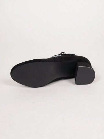 Women's Comfortable Non-Slip Casual Slip-On Black High Heel Shoes With Rhinestone Embellishments, Versatile Women's Comfortable Non-Slip Casual Slip-On Black High Heel Shoes With Rhinestone Embellishments, Versatile