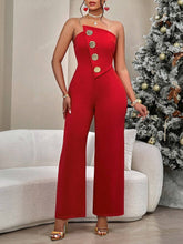Women's Commuting Gorgeous Red Asymmetrical Chest Wide-Leg Jumpsuit With Texture Exaggerated Metal Buckle Details And Non-Slip Shoulder Straps (Removable) Suitable For Parties, Daily Office, Christmas Parties And Valentine's Day Dates