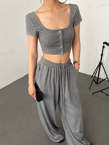 Women's Cropped Top And Long Pants Set Women's Cropped Top And Long Pants Set