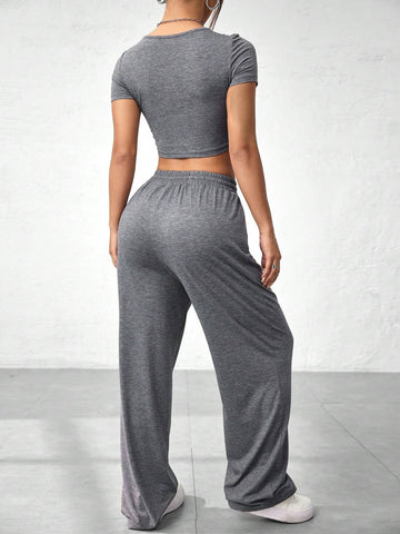 Women's Cropped Top And Long Pants Set Women's Cropped Top And Long Pants Set