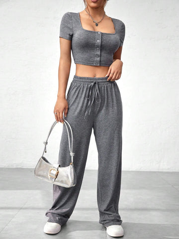Women's Cropped Top And Long Pants Set Women's Cropped Top And Long Pants Set