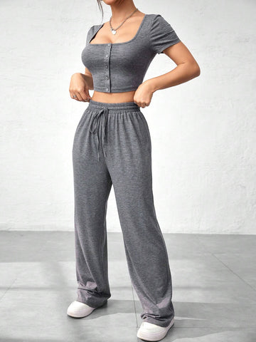 Women's Cropped Top And Long Pants Set Women's Cropped Top And Long Pants Set