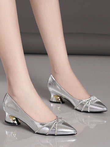 Women's Crystal Pointed Toe Chunky Heels Shoes Women's Crystal Pointed Toe Chunky Heels Shoes