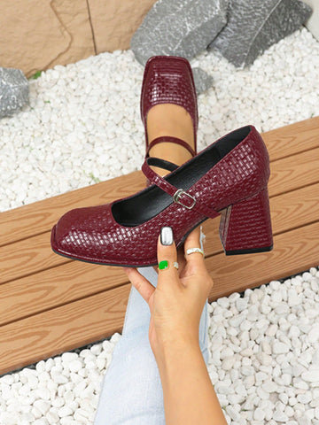 Women's Elegant Chunky Heel High Heels, Fashionable Square Toe Versatile Women's Elegant Chunky Heel High Heels, Fashionable Square Toe Versatile