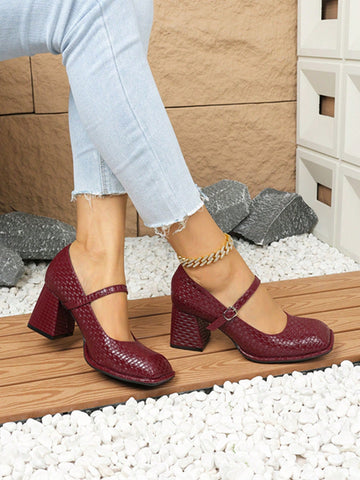 Women's Elegant Chunky Heel High Heels, Fashionable Square Toe Versatile Women's Elegant Chunky Heel High Heels, Fashionable Square Toe Versatile