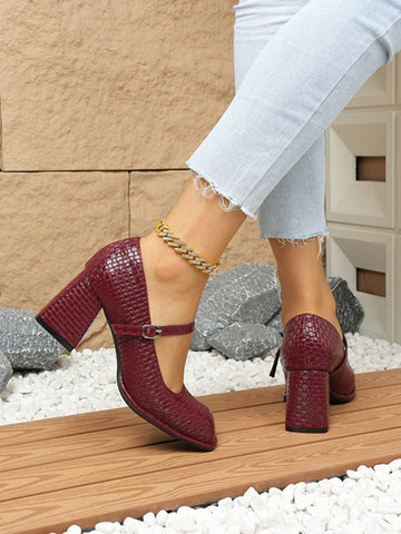 Women's Elegant Chunky Heel High Heels, Fashionable Square Toe Versatile Women's Elegant Chunky Heel High Heels, Fashionable Square Toe Versatile