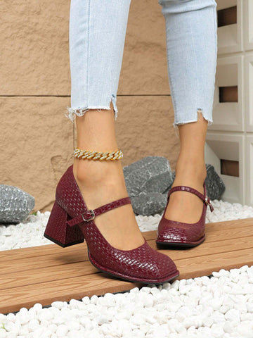 Women's Elegant Chunky Heel High Heels, Fashionable Square Toe Versatile Women's Elegant Chunky Heel High Heels, Fashionable Square Toe Versatile