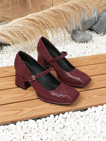 Women's Elegant Chunky Heel High Heels, Fashionable Square Toe Versatile Women's Elegant Chunky Heel High Heels, Fashionable Square Toe Versatile