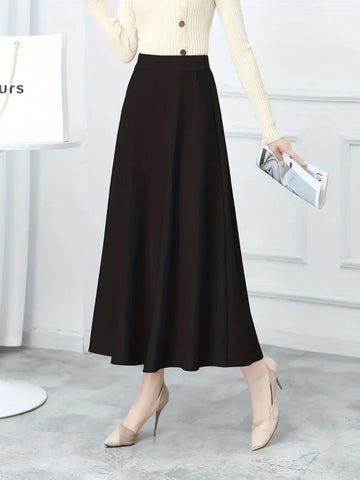 Women's Elegant High Waisted Long Solid Color Midi Skirt, Work Appropriate Women's Elegant High Waisted Long Solid Color Midi Skirt, Work Appropriate