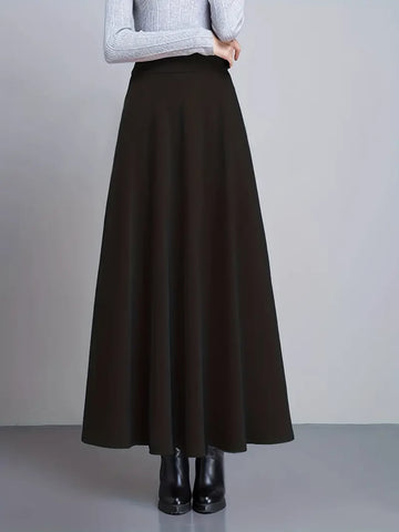 Women's Elegant High Waisted Long Solid Color Midi Skirt, Work Appropriate Women's Elegant High Waisted Long Solid Color Midi Skirt, Work Appropriate