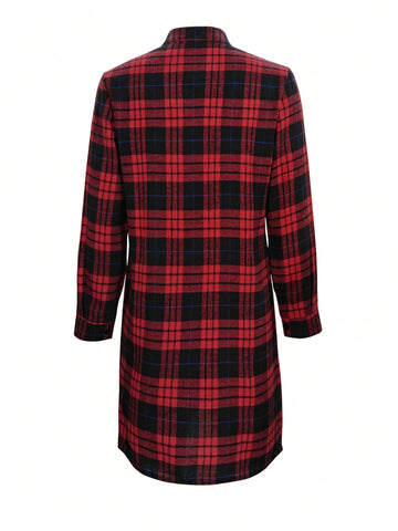 Women's Elegant Plaid Tie-Waist Split Hem Dress, Spring/Summer Women's Elegant Plaid Tie-Waist Split Hem Dress, Spring/Summer