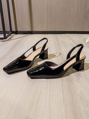 Women's Elegant Simple Hollow Closed Toe Square Toe High Heel Shoes, Chunky Heel Solid Color Spring/Summ Women's Elegant Simple Hollow Closed Toe Square Toe High Heel Shoes, Chunky Heel Solid Color Spring/Summ