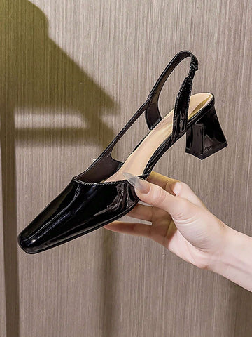 Women's Elegant Simple Hollow Closed Toe Square Toe High Heel Shoes, Chunky Heel Solid Color Spring/Summ Women's Elegant Simple Hollow Closed Toe Square Toe High Heel Shoes, Chunky Heel Solid Color Spring/Summ