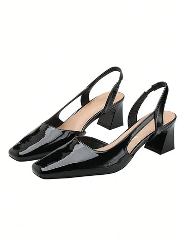 Women's Elegant Simple Hollow Closed Toe Square Toe High Heel Shoes, Chunky Heel Solid Color Spring/Summ Women's Elegant Simple Hollow Closed Toe Square Toe High Heel Shoes, Chunky Heel Solid Color Spring/Summ