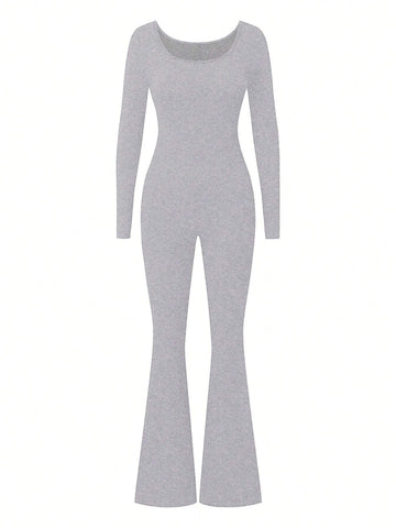 1pc Women Elegant Solid Color Long Sleeve Jumpsuit, Fashionable Adult Charm 1pc Women Elegant Solid Color Long Sleeve Jumpsuit, Fashionable Adult Charm