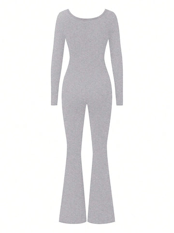1pc Women Elegant Solid Color Long Sleeve Jumpsuit, Fashionable Adult Charm 1pc Women Elegant Solid Color Long Sleeve Jumpsuit, Fashionable Adult Charm