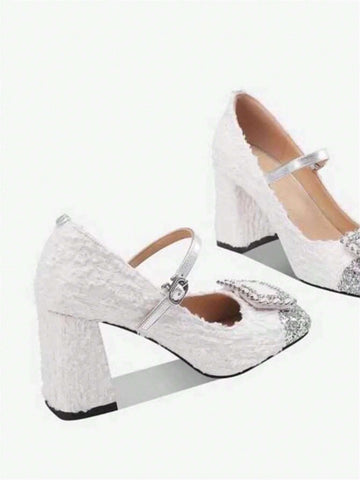 Women's Fashion Square Toe Thick Heel Splice Buckle Strap High Heels Women's Fashion Square Toe Thick Heel Splice Buckle Strap High Heels