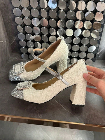 Women's Fashion Square Toe Thick Heel Splice Buckle Strap High Heels Women's Fashion Square Toe Thick Heel Splice Buckle Strap High Heels