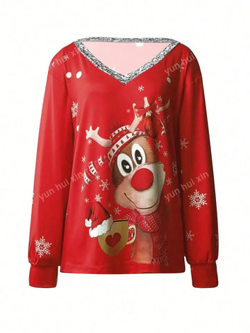 V-Neck Printed Long Sleeve Casual Top V-Neck Printed Long Sleeve Casual Top