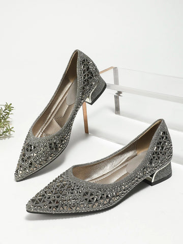 Women's Flat Korean Style Rhinestone Pointed Toe Soft Bottom Shoes, Low Heel French Fashion, Large Size Women's Flat Korean Style Rhinestone Pointed Toe Soft Bottom Shoes, Low Heel French Fashion, Large Size