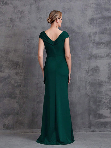 Womens' Floral Applique Cap Sleeves Formal Dress Womens' Floral Applique Cap Sleeves Formal Dress