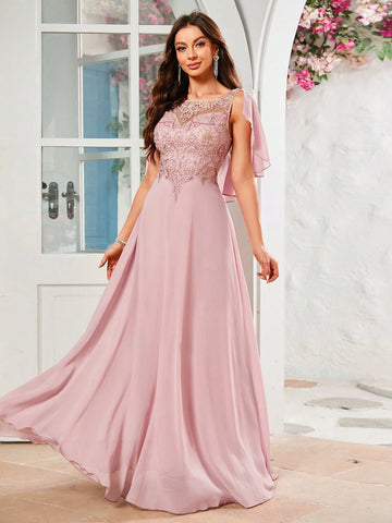 Women's Floral Embroidery & Splicing Chiffon Formal Dress Women's Floral Embroidery & Splicing Chiffon Formal Dress