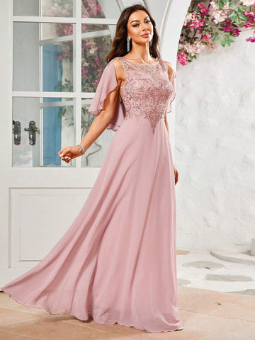 Women's Floral Embroidery & Splicing Chiffon Formal Dress Women's Floral Embroidery & Splicing Chiffon Formal Dress