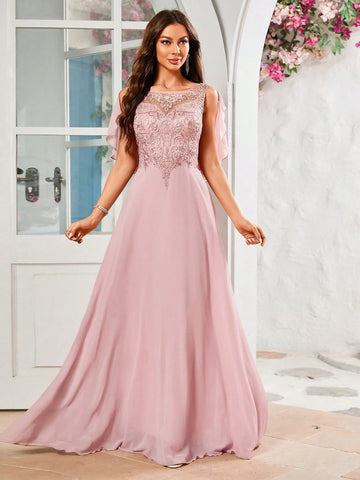 Women's Floral Embroidery & Splicing Chiffon Formal Dress Women's Floral Embroidery & Splicing Chiffon Formal Dress