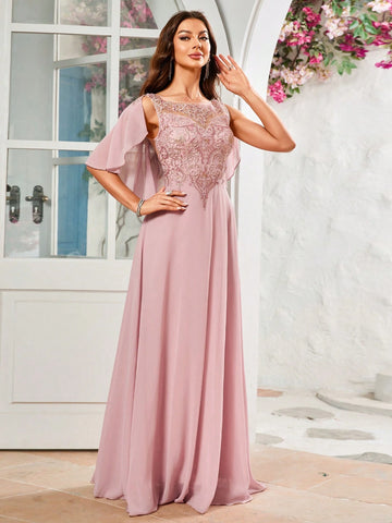 Women's Floral Embroidery & Splicing Chiffon Formal Dress Women's Floral Embroidery & Splicing Chiffon Formal Dress