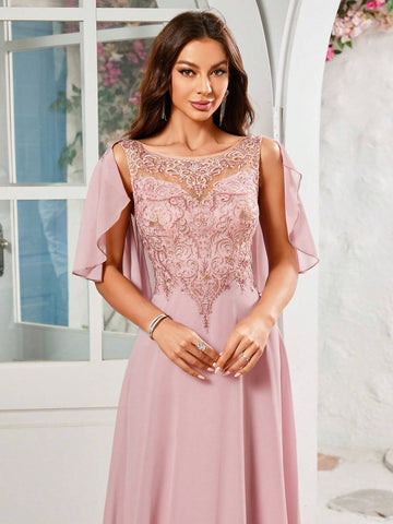 Women's Floral Embroidery & Splicing Chiffon Formal Dress Women's Floral Embroidery & Splicing Chiffon Formal Dress