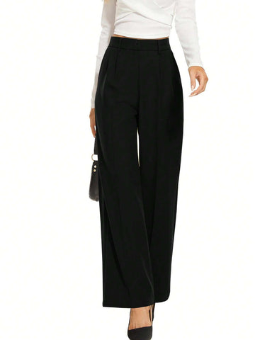 Women's High Elastic Waist Wide Leg Pants, Business Work Trousers, Long Straight Leg Suit Pants Women's High Elastic Waist Wide Leg Pants, Business Work Trousers, Long Straight Leg Suit Pants