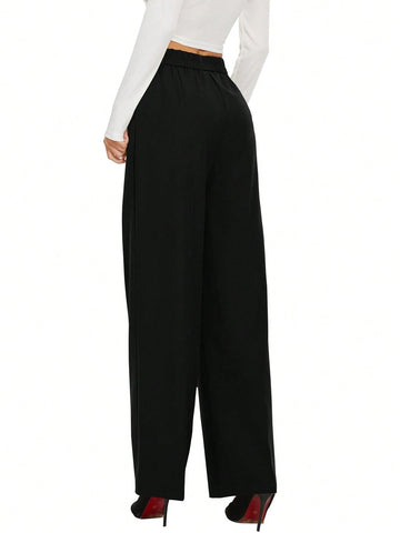 Women's High Elastic Waist Wide Leg Pants, Business Work Trousers, Long Straight Leg Suit Pants Women's High Elastic Waist Wide Leg Pants, Business Work Trousers, Long Straight Leg Suit Pants
