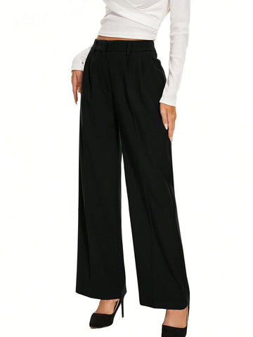 Women's High Elastic Waist Wide Leg Pants, Business Work Trousers, Long Straight Leg Suit Pants Women's High Elastic Waist Wide Leg Pants, Business Work Trousers, Long Straight Leg Suit Pants