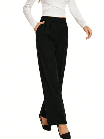 Women's High Elastic Waist Wide Leg Pants, Business Work Trousers, Long Straight Leg Suit Pants Women's High Elastic Waist Wide Leg Pants, Business Work Trousers, Long Straight Leg Suit Pants