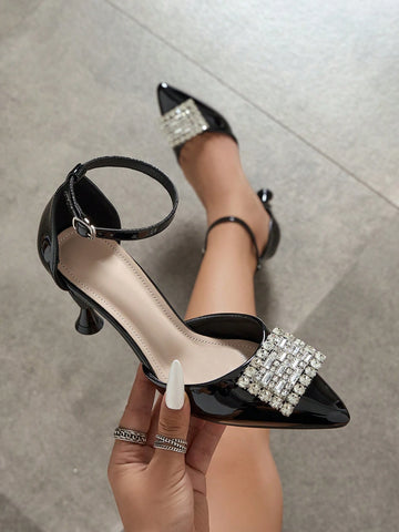 Women's High Heels, Fashion Party Outdoor Pumps, Shiny Crystal Decor Pointed Toe, Glossy Leather, Sexy Hollow Women's High Heels, Fashion Party Outdoor Pumps, Shiny Crystal Decor Pointed Toe, Glossy Leather, Sexy Hollow