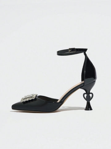 Women's High Heels, Fashion Party Outdoor Pumps, Shiny Crystal Decor Pointed Toe, Glossy Leather, Sexy Hollow Women's High Heels, Fashion Party Outdoor Pumps, Shiny Crystal Decor Pointed Toe, Glossy Leather, Sexy Hollow