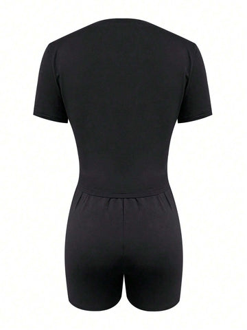 Women's Love Heart Rhinestone Decoration Short Sleeve T-Shirt And Shorts Set Women's Love Heart Rhinestone Decoration Short Sleeve T-Shirt And Shorts Set