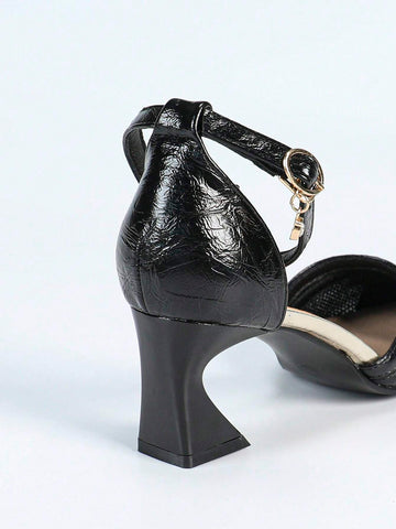 Women's New Fashion Black Mesh Breathable Hollow Mid-Heel Pointed Toe Pumps, Office Commute Women's New Fashion Black Mesh Breathable Hollow Mid-Heel Pointed Toe Pumps, Office Commute