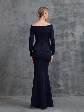 Women's Off Shoulder Long Sleeve Floral Applique Party Dress Women's Off Shoulder Long Sleeve Floral Applique Party Dress