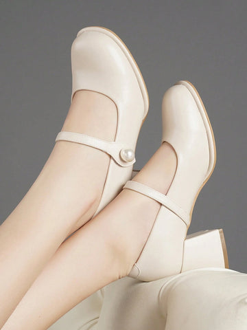 Women's One-Strap Buckle Pointed Toe Shallow Slip-On Flats, Versatile Apricot Small Leather Shoes Women's One-Strap Buckle Pointed Toe Shallow Slip-On Flats, Versatile Apricot Small Leather Shoes