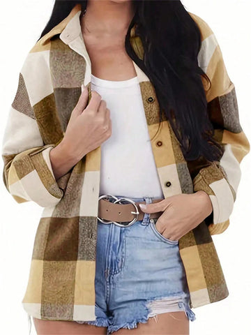Women's Plaid Long Sleeve Single-Breasted Casual Loose Shirt, Autumn Women's Plaid Long Sleeve Single-Breasted Casual Loose Shirt, Autumn