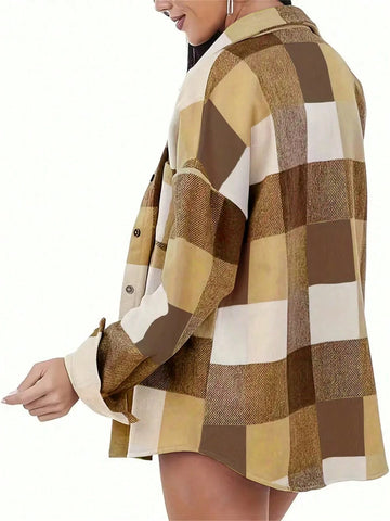 Women's Plaid Long Sleeve Single-Breasted Casual Loose Shirt, Autumn Women's Plaid Long Sleeve Single-Breasted Casual Loose Shirt, Autumn