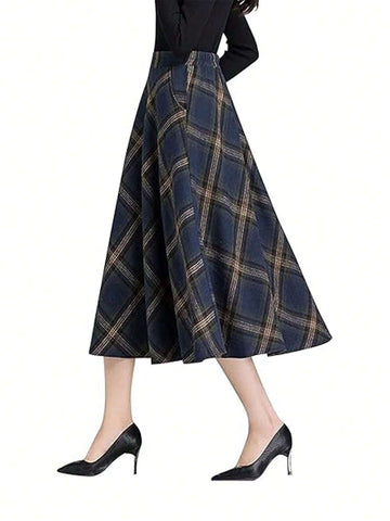 Women's Plaid Print Zippered Elegant Skirt Women's Plaid Print Zippered Elegant Skirt