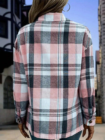 Women's Plaid Printed Front Button Lapel Casual Shirt Women's Plaid Printed Front Button Lapel Casual Shirt
