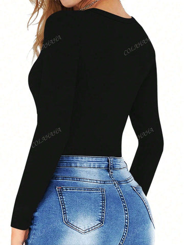 Women's Plush Crew Neck Playing Card Print One-Piece Bodysuit, Suitable For Winter Women's Plush Crew Neck Playing Card Print One-Piece Bodysuit, Suitable For Winter