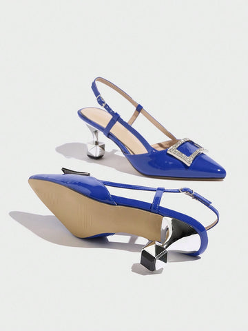 Women's Pointed-Toe Metallic High Heels With Rhinestone Buckle Women's Pointed-Toe Metallic High Heels With Rhinestone Buckle