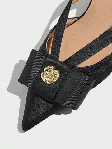 Women's Pointed Toe Closed-Toe Kitten Heel Pumps With Bow Decoration, Women's Pointed Toe Closed-Toe Kitten Heel Pumps With Bow Decoration,